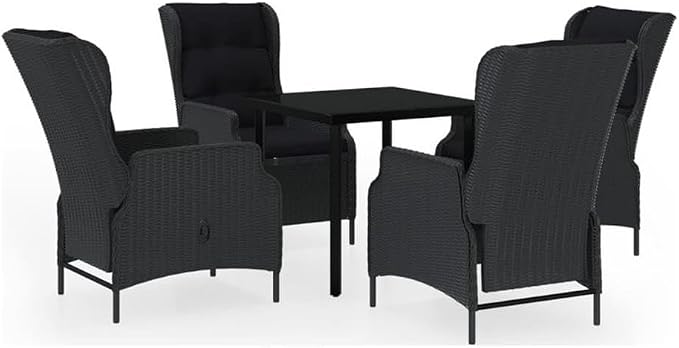 Afuera Living 5-Piece Contemporary Patio Dining Set, Synthetic Poly Rattan & Powder-Coated Steel, Dark Gray/Black Finish, Cushioned Seating, Square Table for Outdoor Garden, Terrace, or Balcony Use