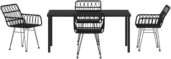 Afuera Living 5 Piece Poly Rattan Garden Dining Set, Black Powder-Coated Finish, UV-Resistant, Rectangular Design, Steel Frame, Weather-Ready Outdoor Patio Furniture for Gatherings or Everyday Use