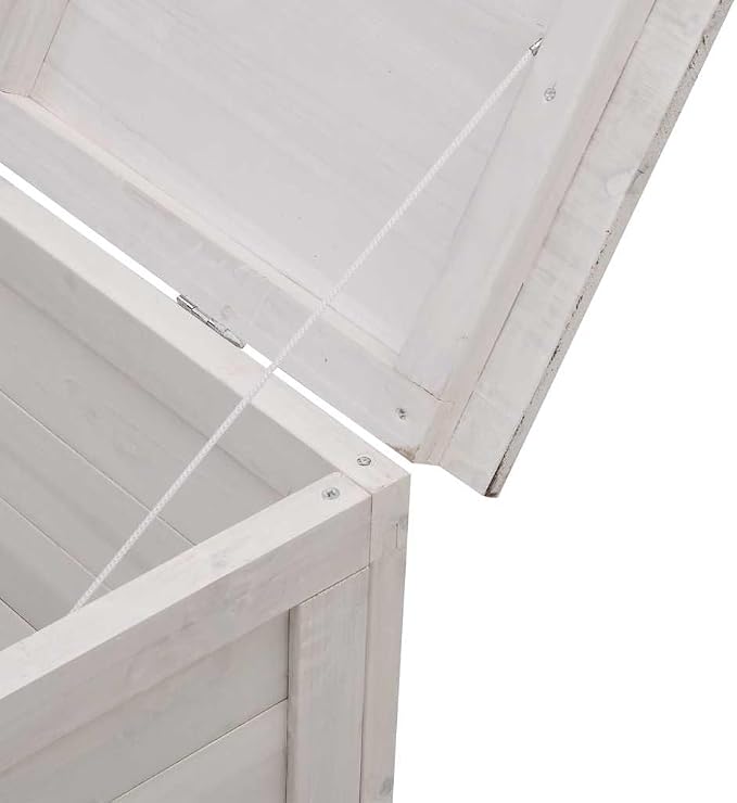 Outdoor Garden Storage Box, Solid Fir Wood Patio Deck Bin, Large Organizer for Cushions, Toys, and Garden Tools, Rectangular, 59.1 x 19.7 x 22.2 in, White