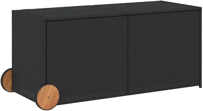 Black Outdoor Deck Box 74.8 Gallon 21.7 x 50 x 23.4 in PE Rattan Storage Chest on Wheels for Patio Garden Balcony