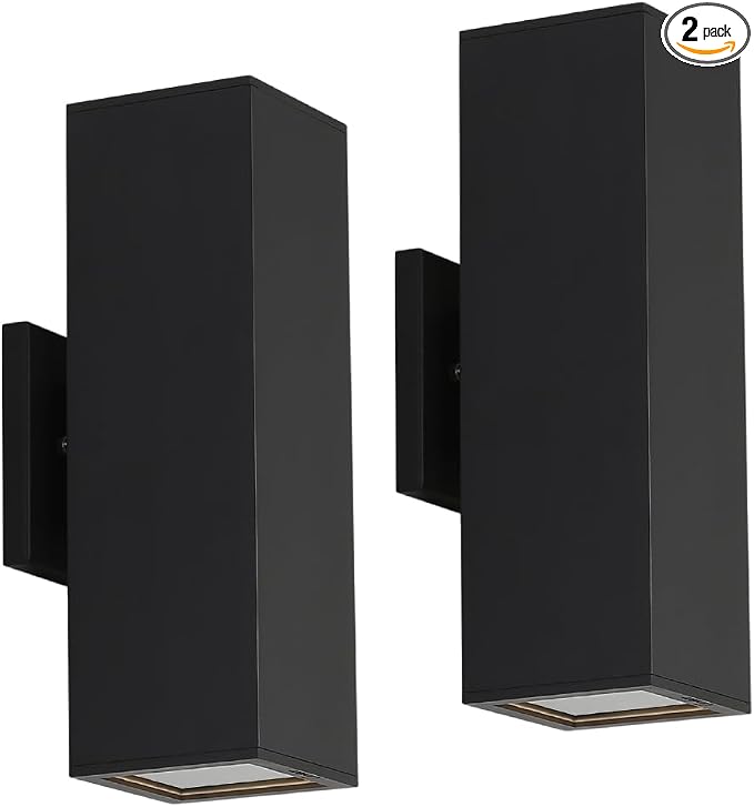 Aluminum Modern Outdoor Wall Light, Exterior Up Down Light Fixtures Matte Black [UL Listed] (2 Pack) | E26 Base,UL listed,Aluminum Up and Down Lights Outdoor Exterior Wall Light Fixture Porch Light for House Garage Patio Garden