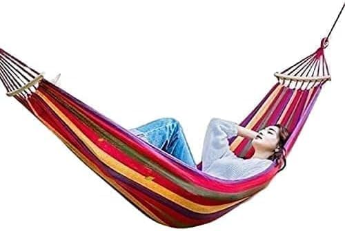 Cotton Canvas Hammock with Tree Straps Spreader Bar Swing Bed for Balcony, Backyard, Camping & Beach - Max Load 280kg (red)