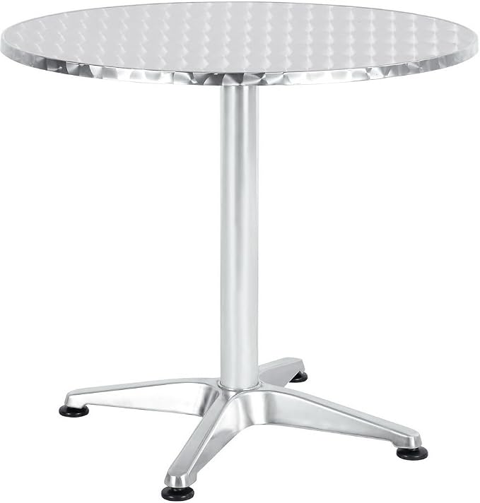BTEXPERT Gray Indoor Outdoor Restaurant Stainless Steel Silver Aluminum + 2 Metal Slat Stack Commercial Lightweight, 2 Chairs with a 27.5" Round Table