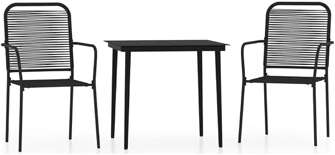 Afuera Living 3-Piece Steel Garden Dining Set, Black Powder-Coated Finish, Includes Square Table and 2 Chairs, Durable Outdoor Patio Furniture for Balcony, Backyard, or Dining Room Use