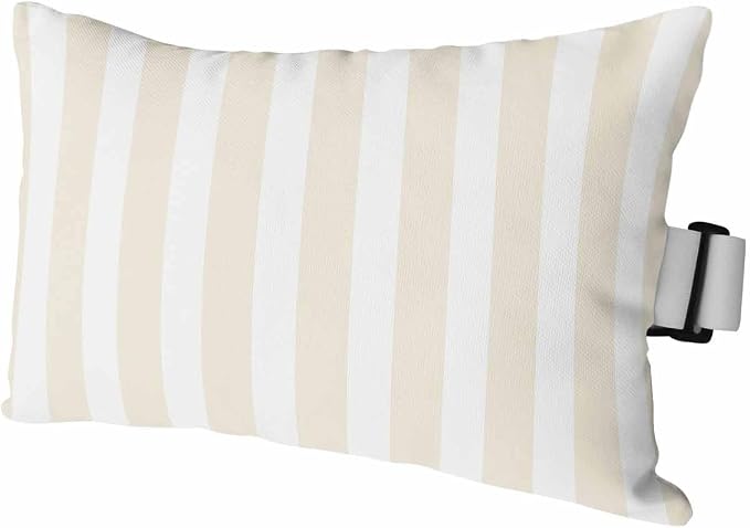DecorLovee Cream Striped Outdoor Recliner Pillows for Head, Farmhouse Waterproof Chair Pillow with Elastic Stripe, Cream White Stripes Chaise Lounge Headrest Pillow for Patio/Beach/Pool 1Pack, 11"x16"