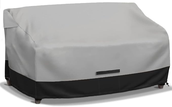 Fade and Tear Resistant Patio Loveseat Covers, Heavy-Duty Waterproof Outdoor Couch Cover, UV Resistant Outdoor Sofa Cover, Lawn Patio Outdoor Furniture Covers,Gray/Black 79Wx38Dx35H Inch