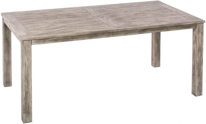 Pemberly Row 7 Piece Patio Dining Set, FSC Eucalyptus Wood Table and Wicker Chairs, Degas/Vintage Patina Finish, 71 in Rectangle Table, UV-Resistant Cushions, Driftwood Style, Outdoor Furniture Set