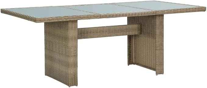 BOWERY HILL Contemporary Patio Dining Set, Weather-Resistant PE Rattan, Brown and Dark Gray Finish, 7-Piece Set with Cushions, Seats 6, 39.4 x 78.7 x 29.1 in., Outdoor Garden or Terrace Furniture