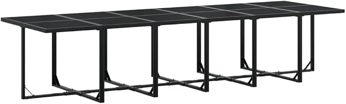 17 Piece Outdoor Patio Dining Set, Foldable Textilene Chairs with Cushions, Space Saving Garden Furniture, Powder Coated Steel Frame, Glass Tabletop