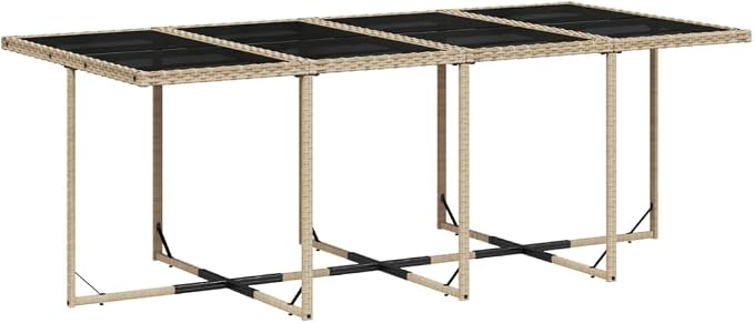 9 Piece Patio Dining Set with Cushions Beige Poly Rattan Outdoor Furniture Table and 8 Folding Chairs with Removable Cushion Covers for Backyard Garden Poolside