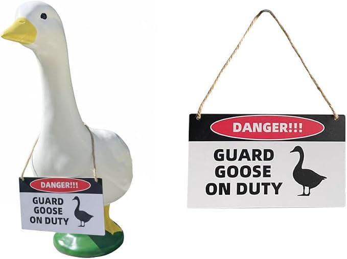 Goose Outfit,Porch Goose Outfits,Lawn Goose Statue Costume for 17"/23" Cement Plastic Goose Duck Decorations,with a Danger Warning Sign(Danger Sign)