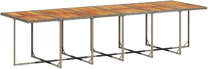 17 Piece Patio Dining Set with Cushions Gray Poly Rattan Outdoor Furniture for Garden Backyard Entertaining, Folding Chairs with Removable Washable Covers, Acacia Wood Table