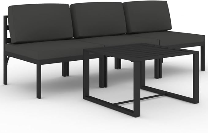 4 Piece Patio Lounge Set, Modular Aluminum Outdoor Furniture Sectional Sofa with Cushions and Accent Table for Backyard, Garden, Deck, Anthracite