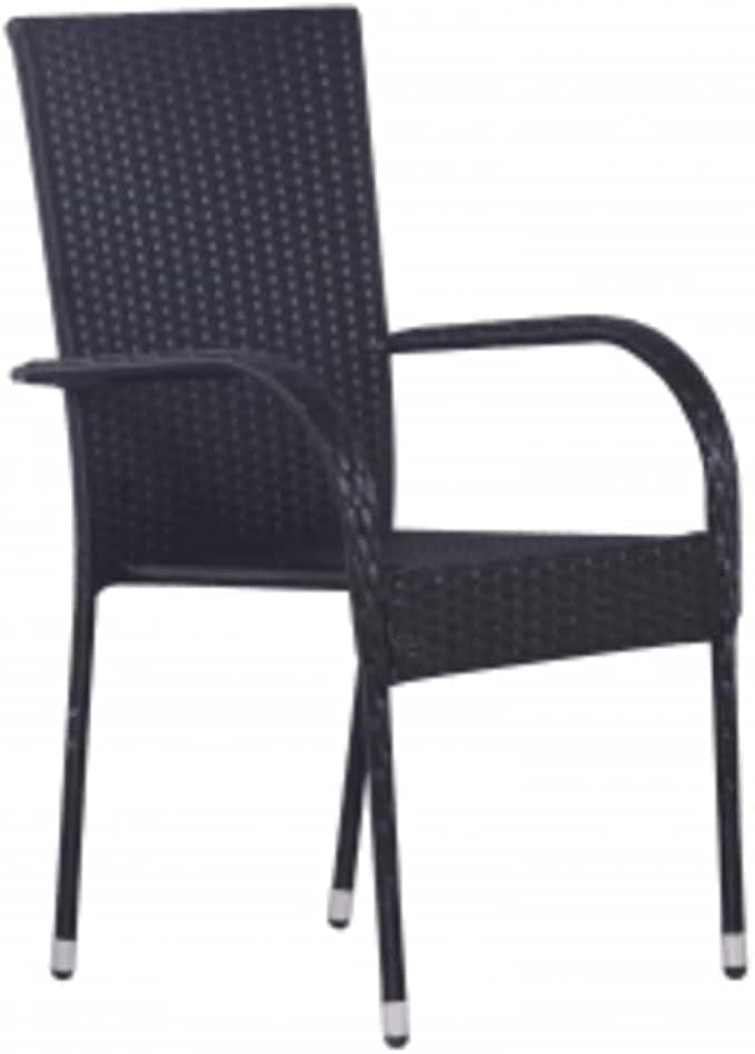 3 Piece Patio Dining Set Black Outdoor Rattan Dining Table with Glass Top and 2 Chairs, Powder-Coated Steel Frame Waterproof Furniture for Garden, Balcony, Backyard, Deck Entertaining