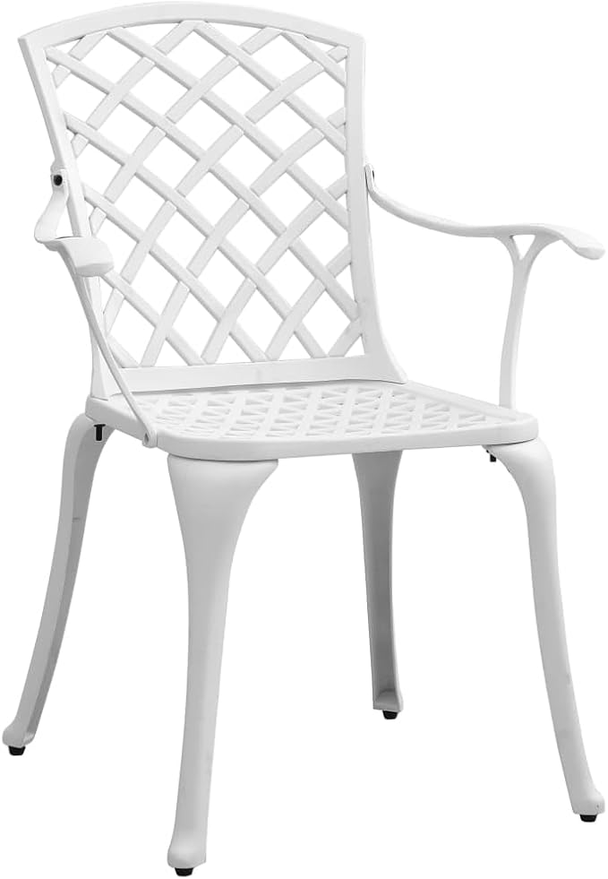 5 Piece Patio Dining Set White Cast Aluminum Outdoor Garden Furniture Table and 4 Chairs with Umbrella Hole for Backyard Lawn Poolside