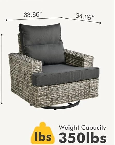 HOOOWOOO Outdoor Sectional Patio Furniture Set,2 Pieces Single Arm Wicker Chairs,Extra Deep Out Door Sofa Outside Furniture (Black, 1 Swivel Chair)