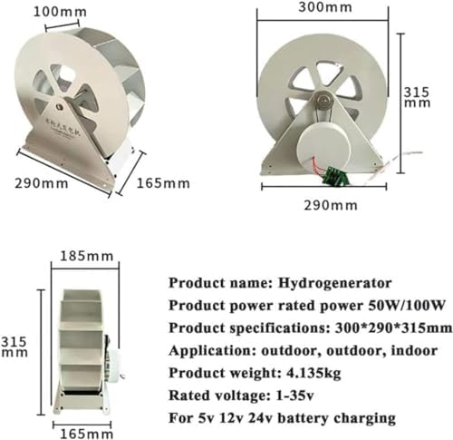 100W Hydro Turbine Generator Low Speed Waterwheel Efficient Electricity Generation Outdoor Hydroelectric Power Supply Compatible With 5V 12V 24V Battery Charging Quiet Belt Drive Portable Energy