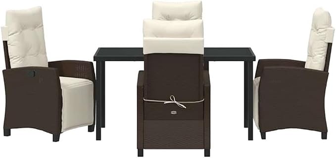 Afuera Living 5 Piece Poly Rattan Garden Dining Set, Brown Woven Texture, Cushioned Chairs, Glass-Topped Table, Steel Frame, Modern Patio Furniture for Outdoor Dining, Garden, Terrace, Summer Use