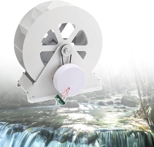 100W Micro Hydro Generator Low Speed Water Wheel Turbine for Outdoor Ditch Stream Power Supply Silent Belt Drive 5-24V Battery Charging Compact Steel Design for Camping Emergency Lighting Portable