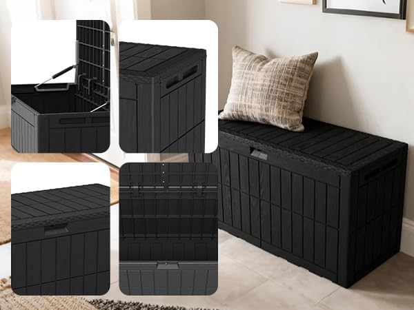 100 Gallon Deck Box, Watertight Resin Outdoor Storage Box for Patio Furniture Cushions and Pool Supplies, Lockable Yard Storage Bin with No Tool Assembly, Black