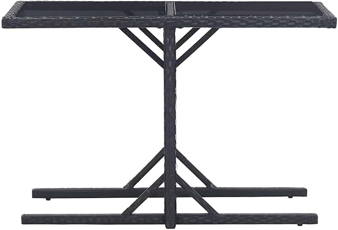 3 Piece Garden Dining Set, Black PE Poly Rattan Outdoor Furniture with Glass Top Table and 2 Stackable Chairs, Rectangular Small Patio Bistro Set for Balcony, Backyard and Terrace