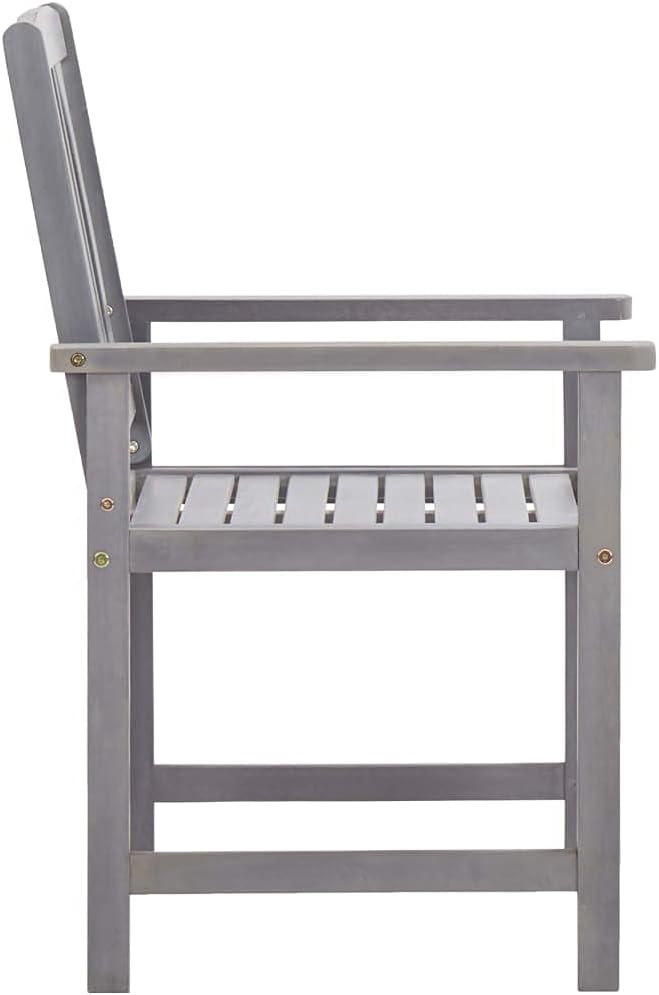 5-Piece Gray Acacia Wood Patio Dining Set with Parasol Hole | Includes one table and four chairs, featuring weather-resistant construction for backyard and deck use.