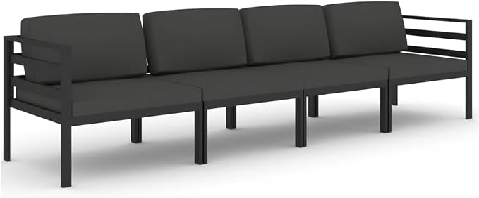 Garden Lounge Set Anthracite Aluminum, 4-Piece Modular Patio Conversation Sofa Furniture with Cushions, Matte Metal Outdoor Sectional Couch for Yard, Balcony and Terrace