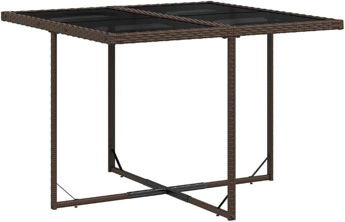 11 Piece Outdoor Dining Set for 10, Brown Poly Rattan Patio Furniture with Tempered Glass Table and Comfortable Cushioned Chairs, Space-Saving Cube Design