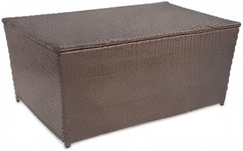 Poly Rattan Garden Storage Box with Storage Space Patio Deck Box Powder-Coated Steel Frame Cushion Blanket Pillow Box Outdoor Large Storage Container 47.2" x 19.7" x 23.6"