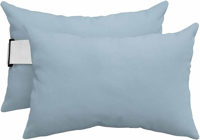 Outdoor Lumbar Pillows with Strap & Insert Winter Sky Blue Recliner Head Pillow Pack of 2 Solid Color Waterproof Headrest Patio Lounge Chair Pillows for Beach Pool Office Chaise Chair 11x16 Inch