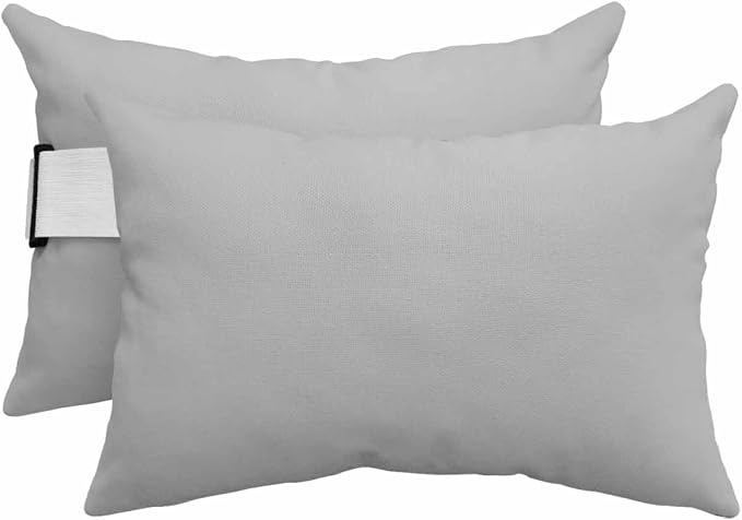 DecorLovee Grey Outdoor Recliner Pillows for Head, Modern Pure Gray Waterproof Chair Pillow with Elastic Stripe, Farmhouse Chaise Lounge Headrest Pillow for Patio/Beach/Pool 2Pack, 11"x16"