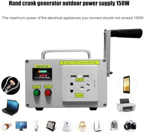 Emergency Hand Generator, 30W/150W/500W Portable Manual Crank Generator with Charger, LED Emergency Light, High-Power Outdoor Emergency Power Supply for Home and Travel