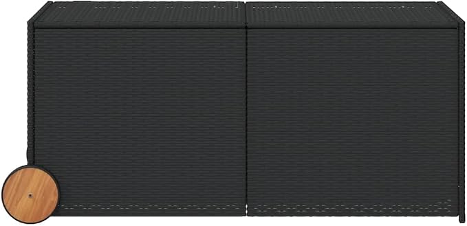 Garden Storage Box with Wheels, 74.8 Gallon Large Outdoor Deck Box, Rectangular Synthetic Poly Rattan Storage Chest for Patio Furniture Cushions and Gardening Tools, Black
