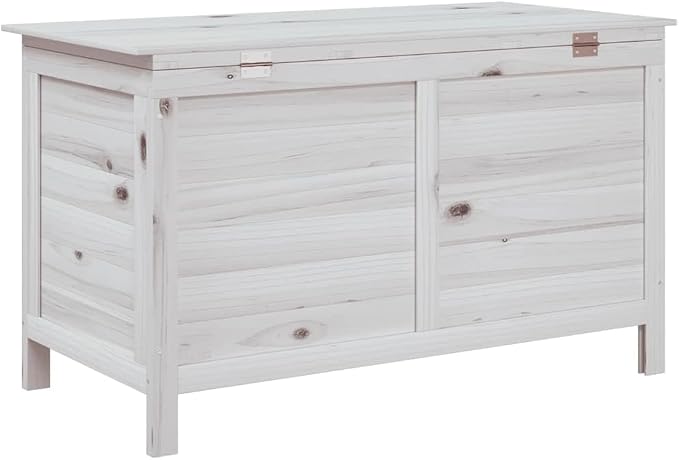 Outdoor Storage Box 39x19.5x23 Inch White Garden Deck Chest Solid Fir Wood Furniture for Cushion Patio Backyard Organization