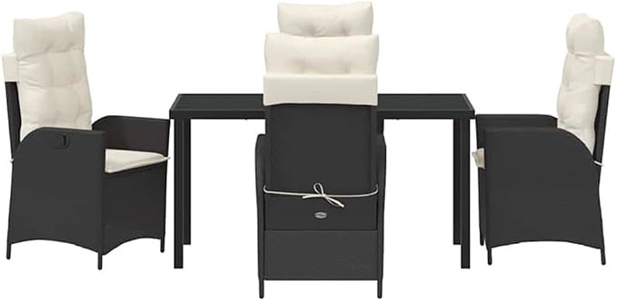 Afuera Living 5-Piece Poly Rattan Garden Dining Set, Black Finish, Glass Tabletop, Cushioned Seats, Ergonomic Design, Weather-Resistant, Modern Patio Furniture for Outdoor Dining or Gatherings