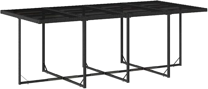 Garden Dining Set Black PE Rattan Large Foldable Outdoor Patio Table with 8 Chairs and 4 Stools for 12 Person Family Gathering, UV Resistant Weatherproof Seating for Modern Rectangular Glass