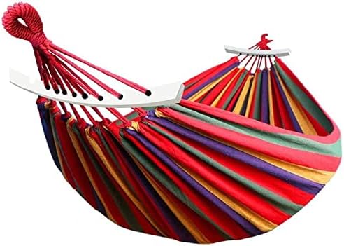 Outdoor Hammock Portable Garden Hammock Sports Home Travel Camping Swing Canvas Stripe Hang Bed Hammock Double Single People (260x80 red)