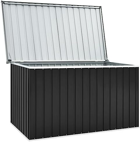 Garden Storage Box, Galvanized Steel Outdoor Container for Patio and Garage Organization, Durable Lid for Pool and Lawn Use, Ideal for Deck and Furniture Storage