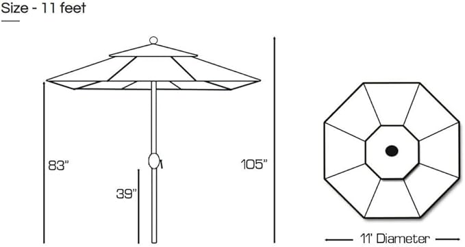 Galtech Deluxe Auto Tilt Market Umbrella, 11ft - Outdoor Patio, Deck, Pool, Backyard Stand Alone Umbrella - Octagon, Heavy Duty w/Bronze Frame & Sunbrella Fabric (Jockey Red)