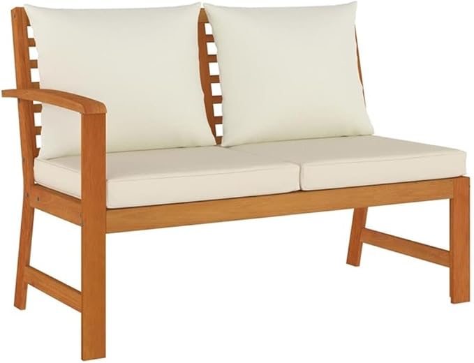 Afuera Living 11-Piece Patio Dining Set, Solid Acacia Wood with Cream Cushions, Modular Layout, Oiled Finish, Retro Style Outdoor Seating for Up to 10 People, Garden or Conservatory Use
