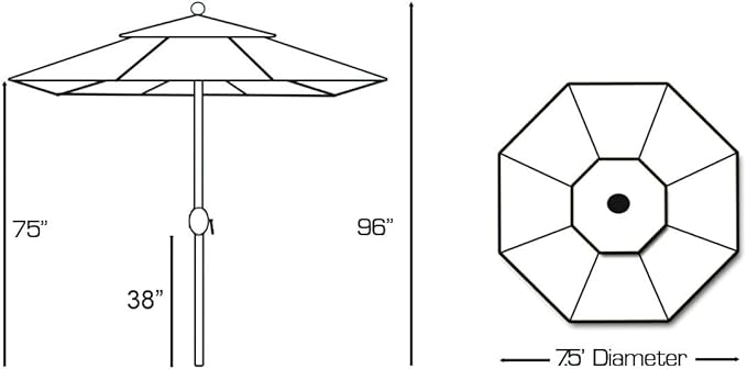 Galtech Deluxe Auto Tilt Market Umbrella, 7.5ft - Outdoor Patio, Deck, Pool, Backyard Stand Alone Umbrella - Octagon, Heavy Duty w/Bronze Frame & Sunbrella Fabric (Terra Cota)