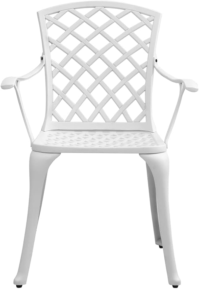 5 Piece Patio Dining Set White Cast Aluminum Outdoor Garden Furniture Table and 4 Chairs with Umbrella Hole for Backyard Lawn Poolside