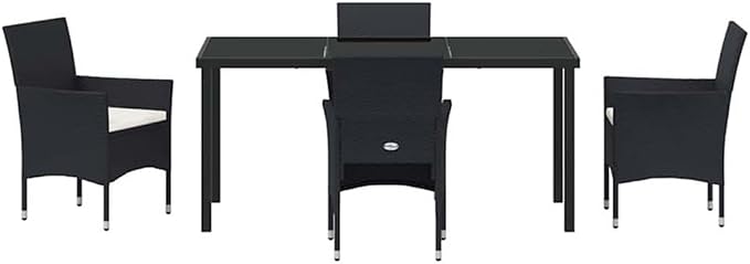 Afuera Living 5 Piece Patio Dining Set, Poly Rattan and Tempered Glass, Black Finish, Weather-Resistant Cushions, Powder-Coated Steel Frame, Modern Style Outdoor Furniture for Garden, Deck, or