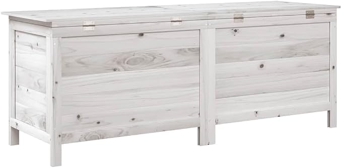 Outdoor Garden Storage Box, Solid Fir Wood Patio Deck Bin, Large Organizer for Cushions, Toys, and Garden Tools, Rectangular, 59.1 x 19.7 x 22.2 in, White