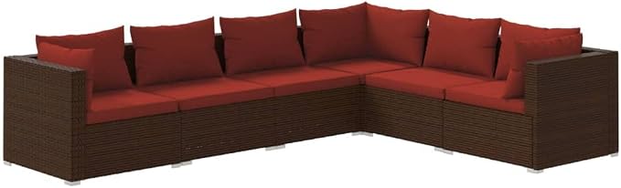 Patio Lounge Set with Cushions,Outdoor Table and Chairs Set,Terrace Conversation Set Furniture,Outdoor Furniture,for Garden,Backyard,6 Piece Poly Rattan Brown