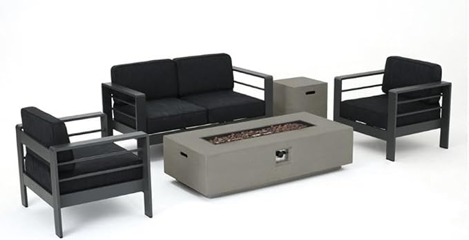 GDFStudio Noble House Cape Coral 5 Piece Outdoor Aluminum Conversation Set in Gray