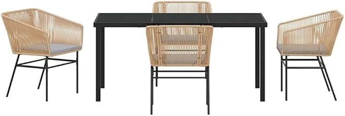 Afuera Living 5-Piece Patio Dining Set, Powder-Coated Steel, Brown Finish, Outdoor Cushions, Tempered Glass Tabletop, Modern Rectangular Design, Seating for 4, Garden Balcony or Terrace Furniture