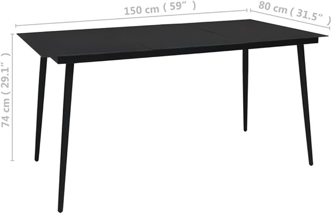 BOWERY HILL 6-Piece Patio Dining Set, Cotton Rope, Powder-Coated Steel, Tempered Glass Table, Black Finish, All-Weather, Contemporary Outdoor Furniture for Garden, Deck, Patio Dining Use