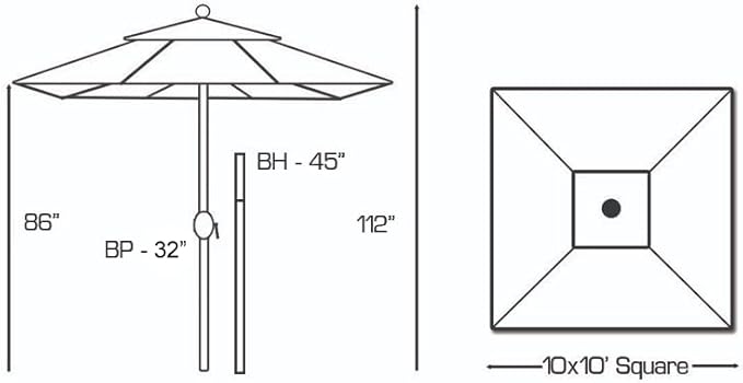Galtech Deluxe Auto Tilt Market Umbrella, 10ft - Outdoor Patio, Deck, Pool, Backyard Stand Alone Umbrella - Square, Heavy Duty w/Bronze Frame & Sunbrella Fabric (Canvas)