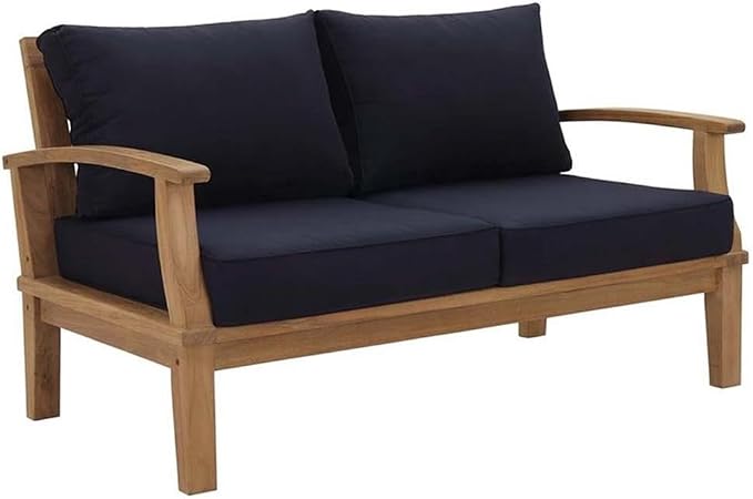 Modway Marina Outdoor Patio Teak Loveseat in Natural Navy